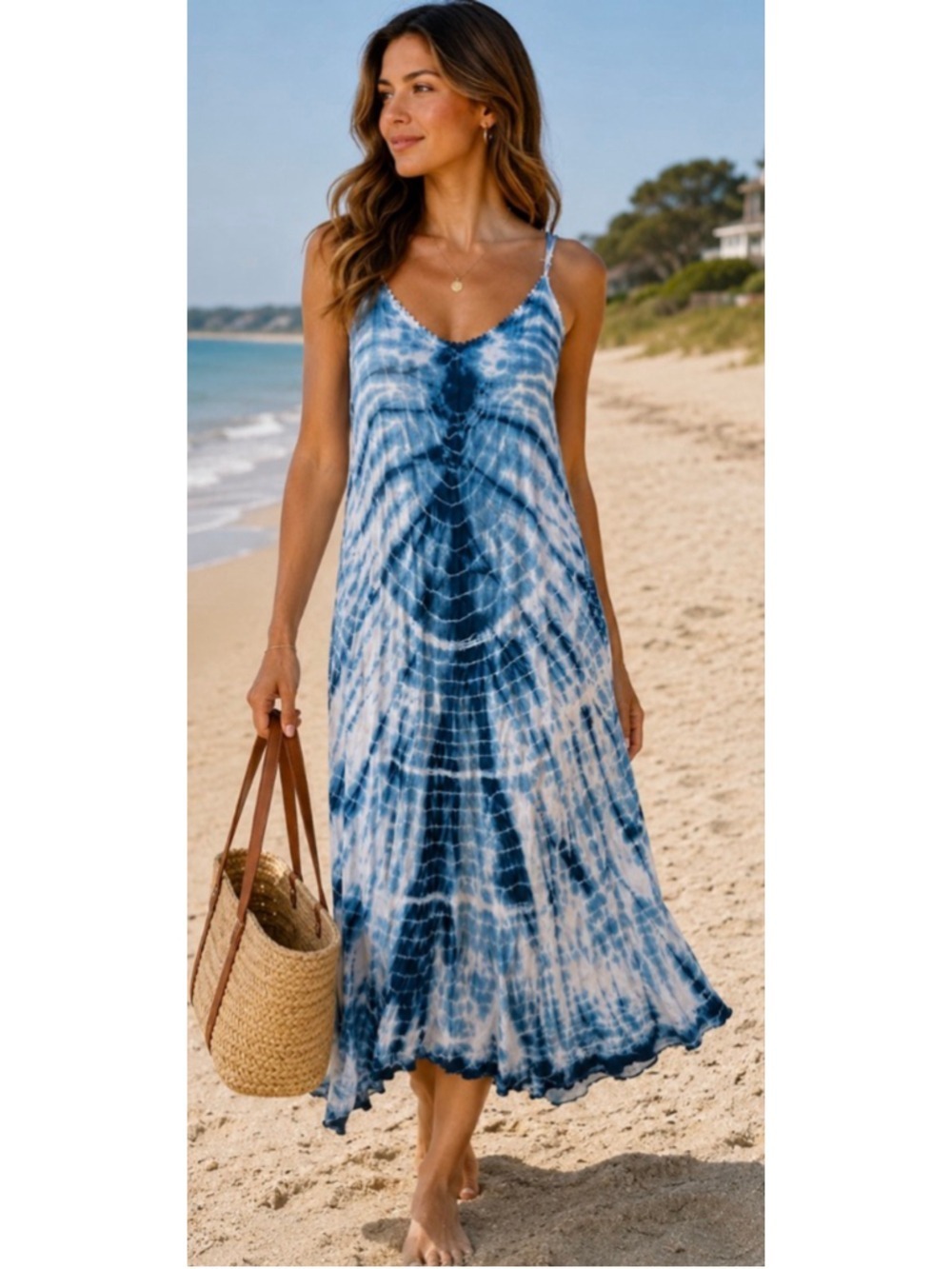New RAVIYA Blue White Tie-Dye Maxi Dress M